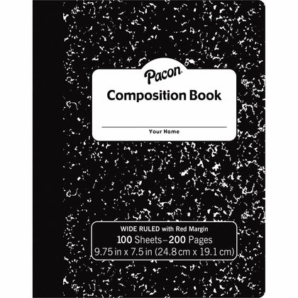 Pacon Composition Book: Wide Ruled 100 Sheets Black Marble Cover - Student Notebooks & Folders