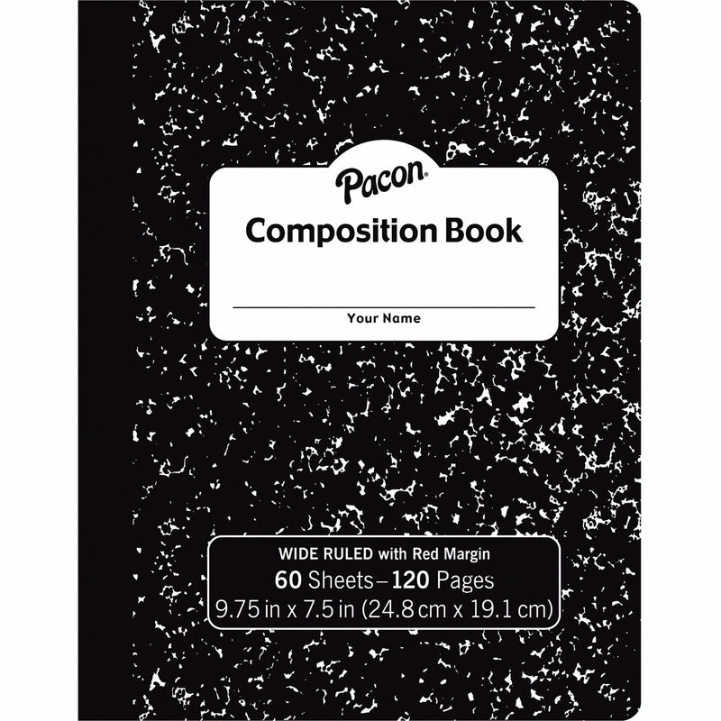 Pacon Composition Book: Wide Ruled 60 Sheets Black Marble Cover - Student Notebooks & Folders