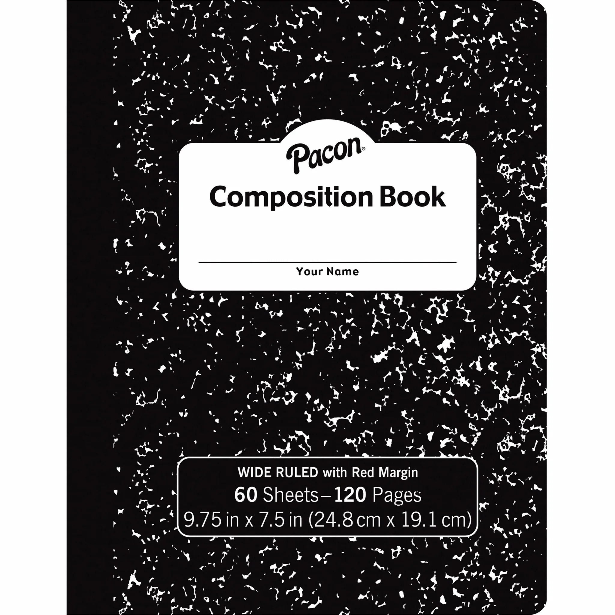 Pacon Composition Book: Wide Ruled 60 Sheets Black Marble Cover - Student Notebooks & Folders