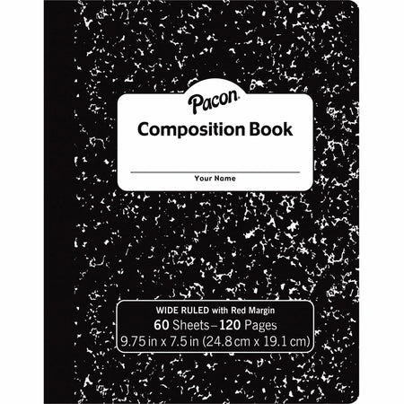 Pacon Composition Book: Wide Ruled 60 Sheets Black Marble Cover - Student Notebooks & Folders
