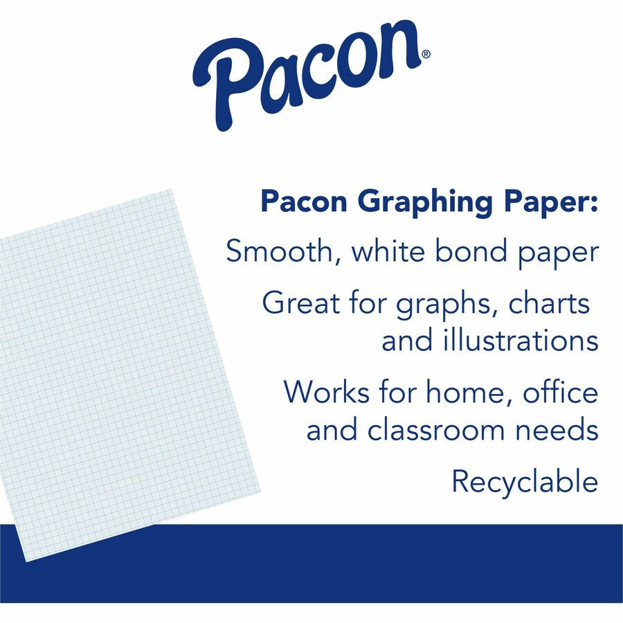 Pacon Composition Paper - Letter - Grid Ruled Front Ruling - 0.25’’ - Unruled Margin - 16 lb Basis Weight - Graph