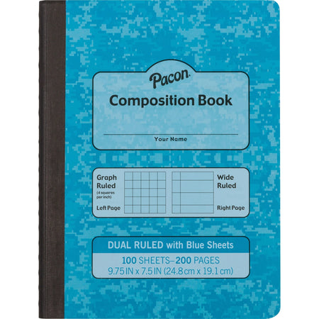 Pacon Dual Ruled Composition Book - Blue Sturdy Hardcover - 100 Sheets - Notebooks