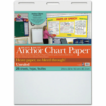 Pacon Heavy Duty Anchor Chart Paper - 24’’ x 32’’ - White - 25 Sheets - Handwriting & Pads