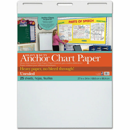 Pacon Heavy-duty Anchor Chart Paper: 27’’ x 34’’ - White - 25 Sheets - Built-in Carry Handle - Handwriting Paper & Pads