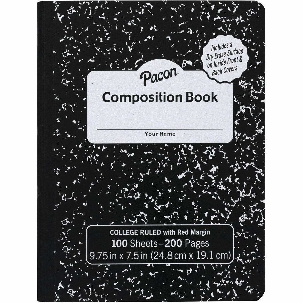 Pacon Marble Composition Book: 100 Sheets Wide Ruled Black Cover - Student Notebooks & Folders
