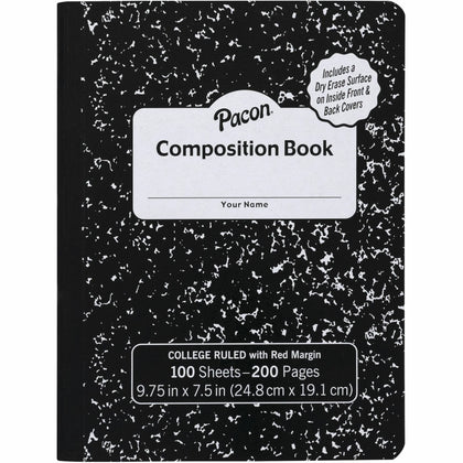 Pacon Marble Composition Book: 100 Sheets Wide Ruled Black Cover - Student Notebooks & Folders