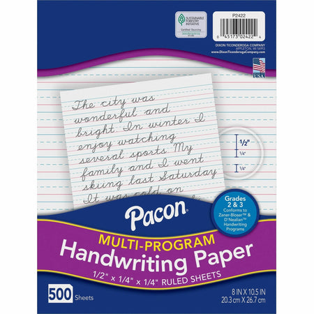 Pacon Multi-Program Handwriting Papers: 500 Sheets 0.50’’ Ruled Unruled Margin - Paper & Pads