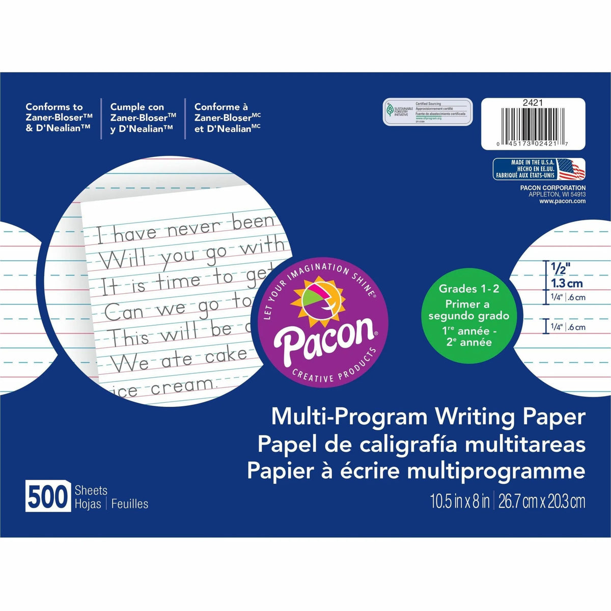 Pacon Multi-Program Handwriting Papers: 500 Sheets 0.50’’ Ruled Unruled Margin - Paper & Pads