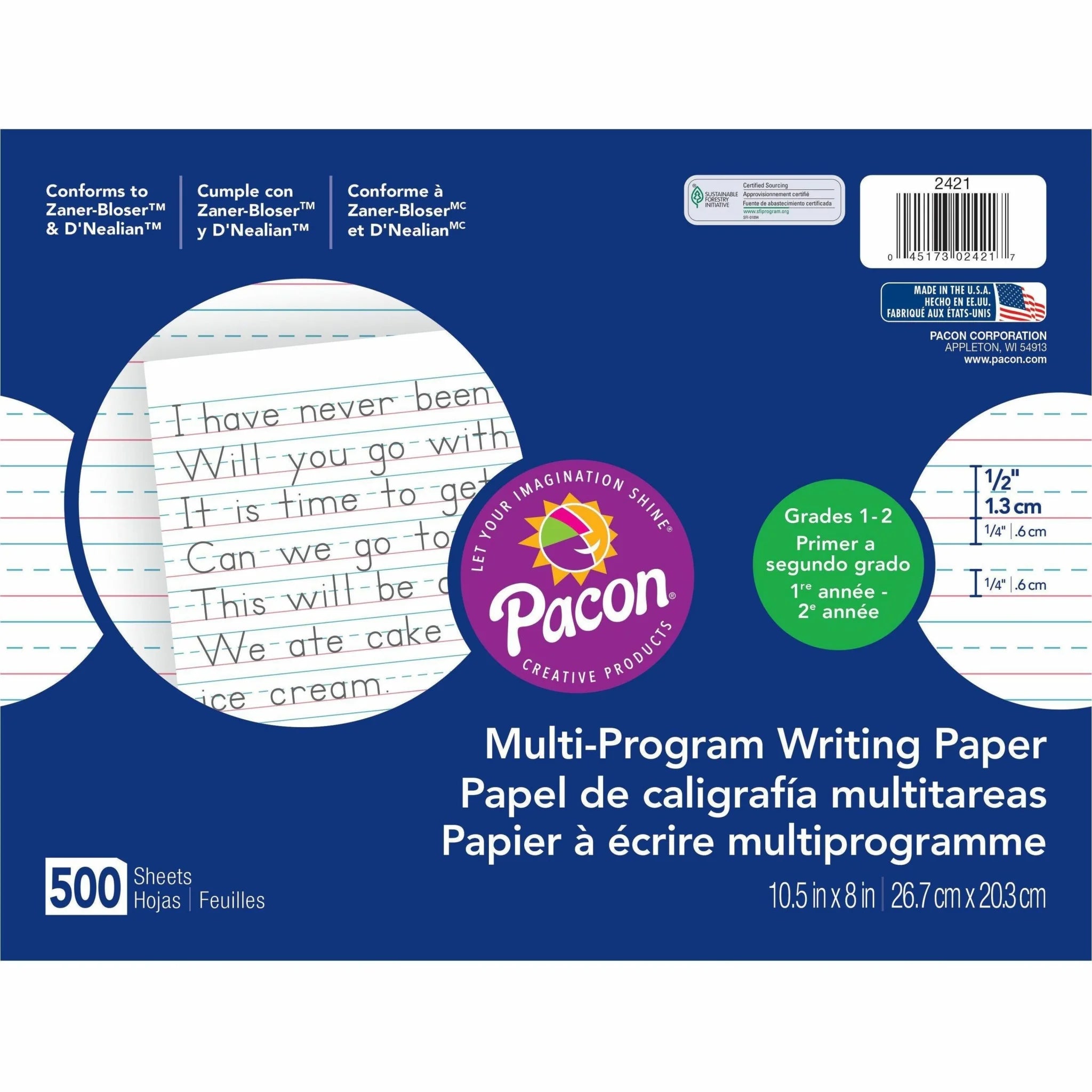 Pacon Multi-Program Handwriting Papers: 500 Sheets 0.50’’ Ruled Unruled Margin - Paper & Pads
