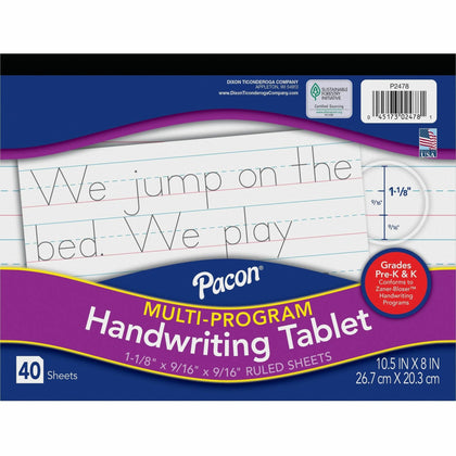 Pacon Multi-Program Handwriting Tablet: 40 Sheets 10.5’’ x 8’’ White Paper - & Pads