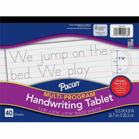 Pacon Multi-Program Handwriting Tablet: 40 Sheets 10.5’’ x 8’’ White Paper - & Pads