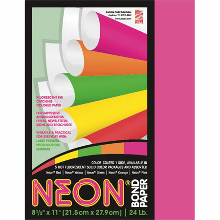Pacon Neon Pink Paper: 8.5’’ x 11’’ 24 lb - SFI Certified - Copy & Printer Paper