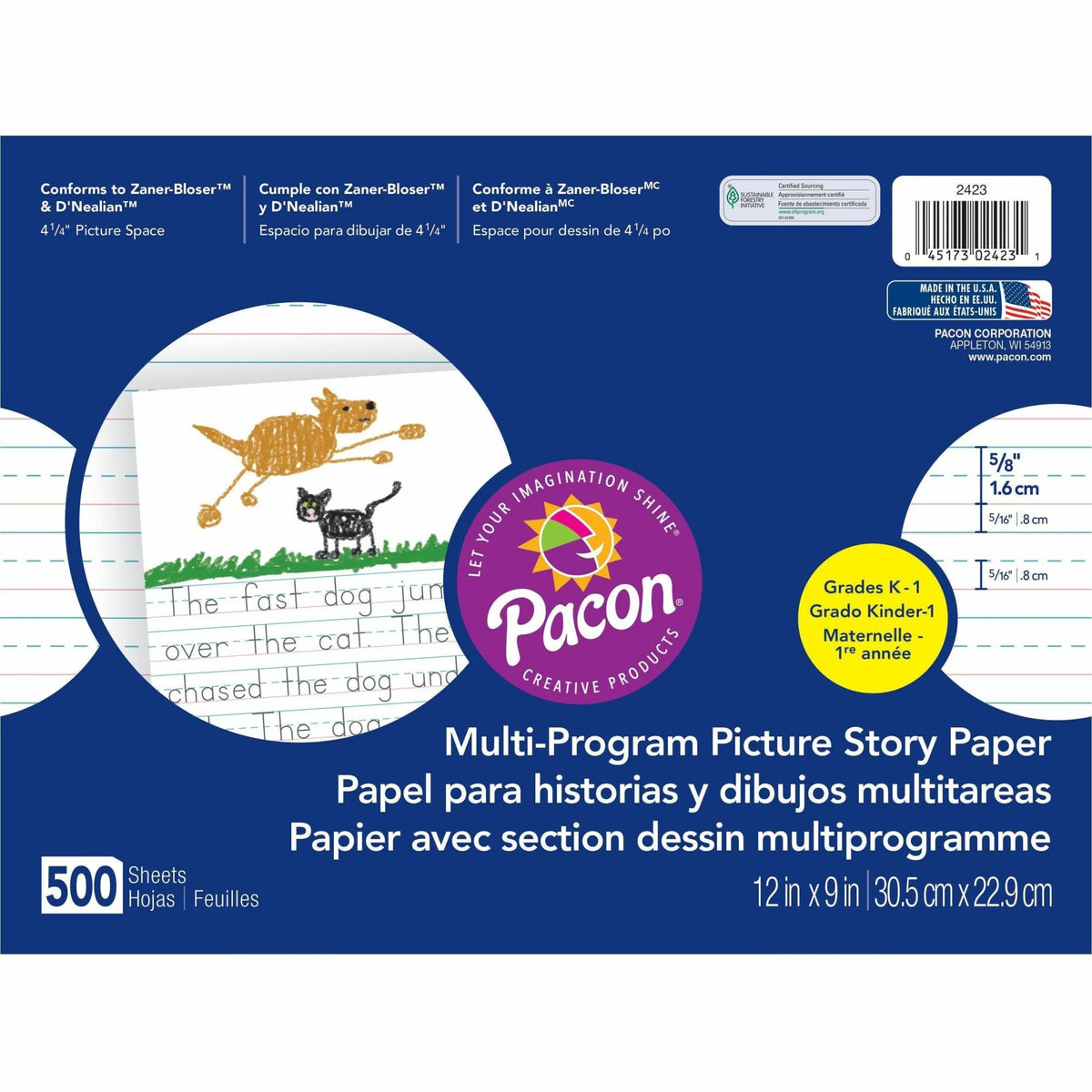 Pacon Picture Story Paper: 500 Sheets 0.63’’ Ruled 4.25’’ Space - Handwriting Paper & Pads