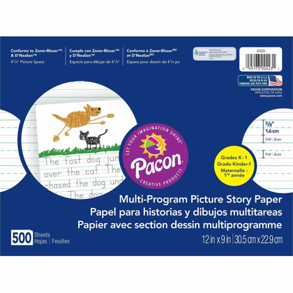 Pacon Picture Story Paper: 500 Sheets 0.63’’ Ruled 4.25’’ Space - Handwriting Paper & Pads