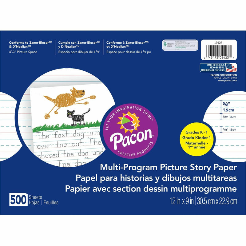 Pacon Picture Story Paper: 500 Sheets 0.63’’ Ruled 4.25’’ Space - Handwriting Paper & Pads