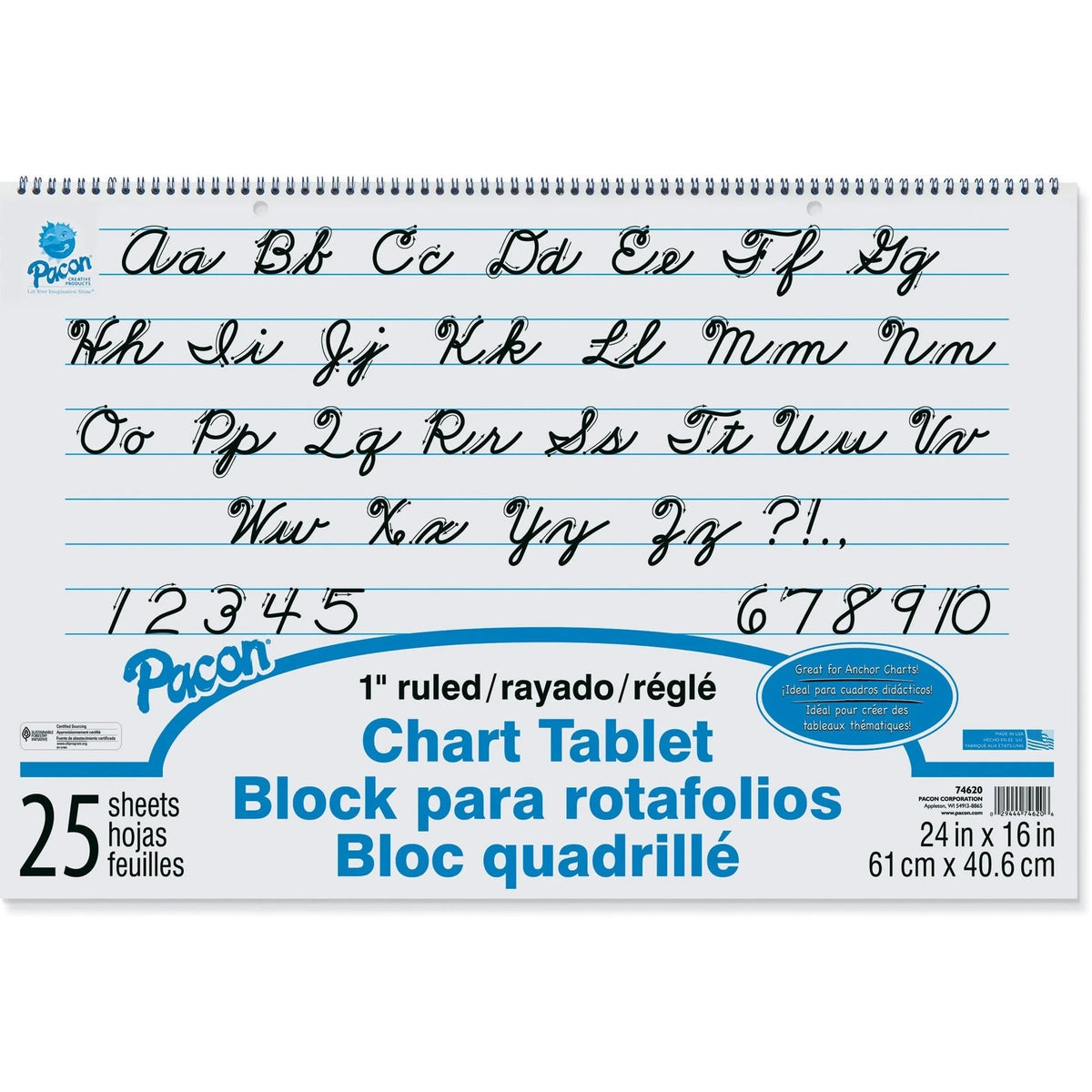 Pacon Ruled Chart Tablet: Spiral Bound 1’’ 24’’ x 16’’ - Sturdy Back & Recyclable - Handwriting Paper Pads