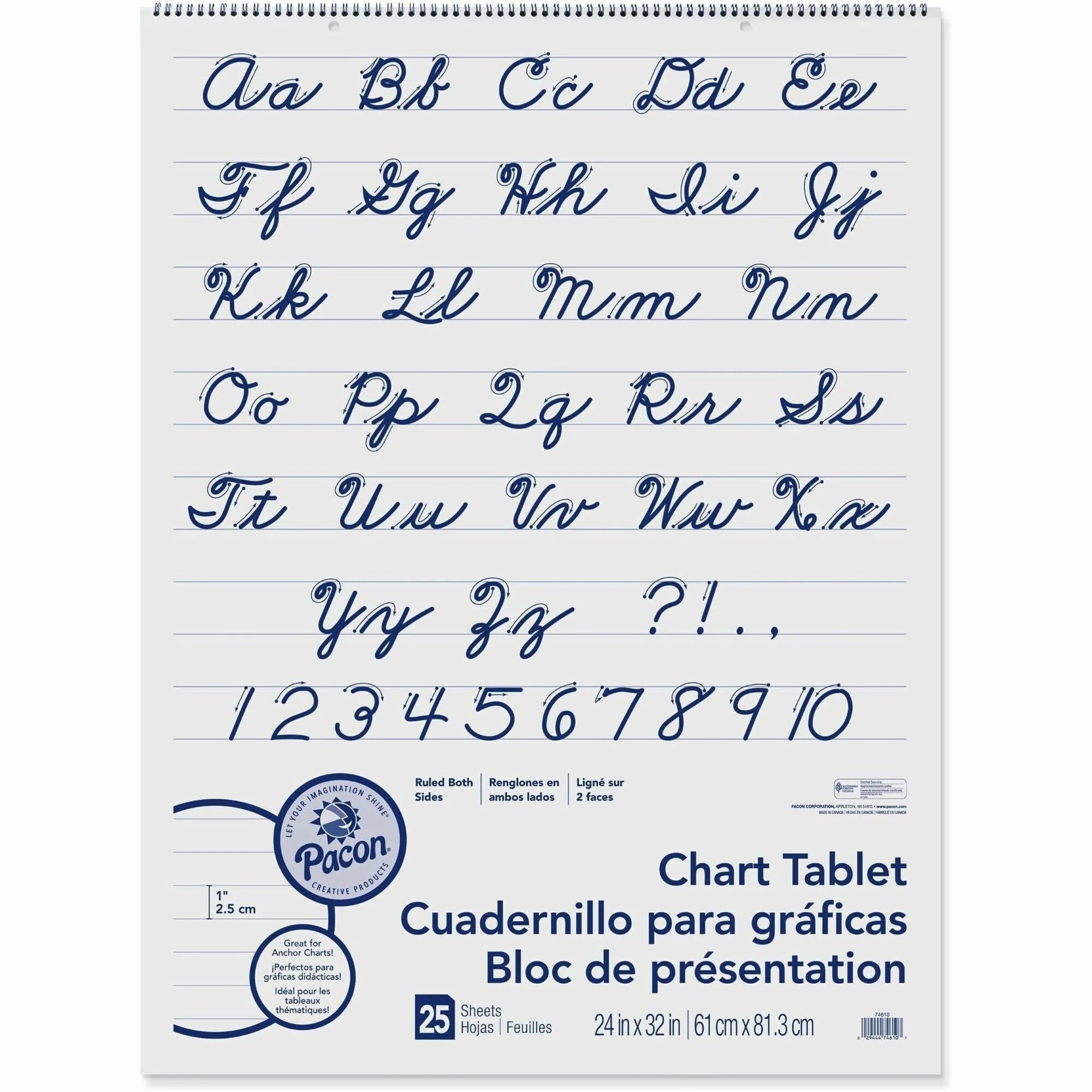 Pacon Ruled Chart Tablet: Spiral Bound 1’’ 24’’ x 32’’ - Sturdy Back & Recyclable - Handwriting Paper Pads