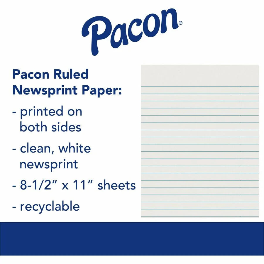 Pacon Ruled Newsprint Practice Paper - 500 Sheets - White - Letter Size - Handwriting & Pads