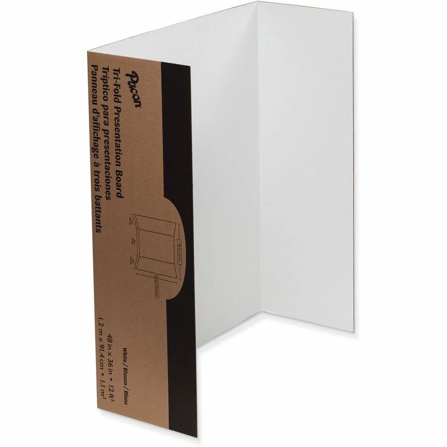 Pacon Tri-fold Heavy Duty Presentation Boards - White - 36’’x48’’ - 18/Ctn - Project