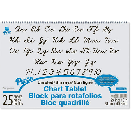 Pacon Unruled Chart Tablet: 24’’ x 16’’ - Spiral Bound - Sturdy Back - White Paper - Handwriting & Pads