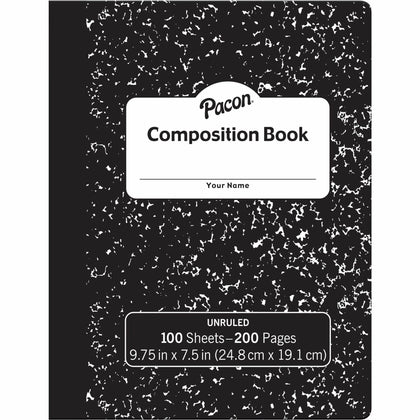 Pacon Unruled Composition Book: Black Marble Cover - 100 Sheets - 7.5’’ x 9.75’’ - 24/Ctn - Notebooks