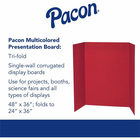 Pacon Watercolor Presentation Board - Red Tri-fold 48’’ x 36’’ - 24/Ctn - Project Boards