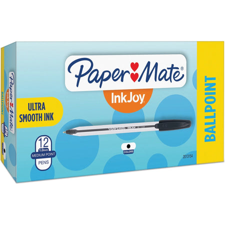Paper Mate Ballpoint Pens: Medium Point Black Ink - 1 Dozen - Pens
