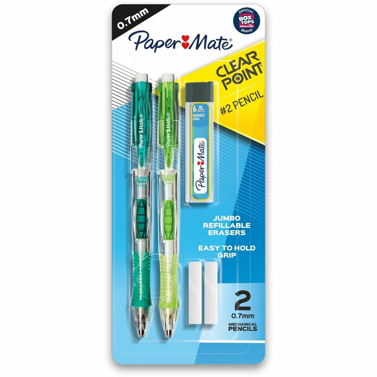 Paper Mate Clear Point Mechanical Pencils: 0.7mm Black Lead Refillable - 2/Pack - Pencils