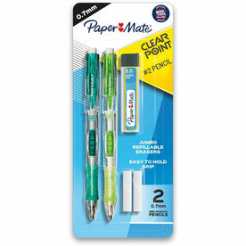Paper Mate Clear Point Mechanical Pencils: 0.7mm Black Lead Refillable - 2/Pack - Pencils