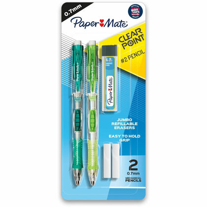Paper Mate Clear Point Mechanical Pencils: 0.7mm Black Lead Refillable - 2/Pack - Pencils