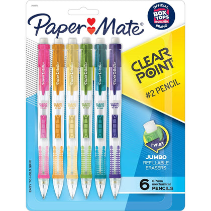 Paper Mate Clearpoint Mechanical Pencils - 0.7mm Lead - 6-Pack Assorted Barrel