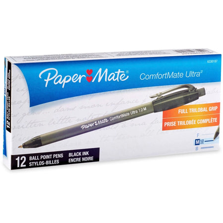 Paper Mate Comfort Retractable Pens: Medium Point Black Ink - 1 Dozen - Pens