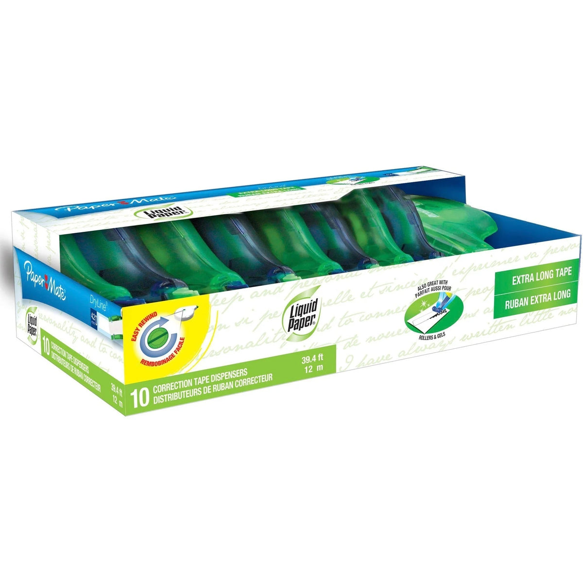 Paper Mate DryLine Correction Tape: White Tape Blue Dispenser - 10 Pack - Supplies