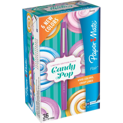 Paper Mate Flair Candy Pop Pens: Assorted Ink Medium Point - 36/Box - Pens