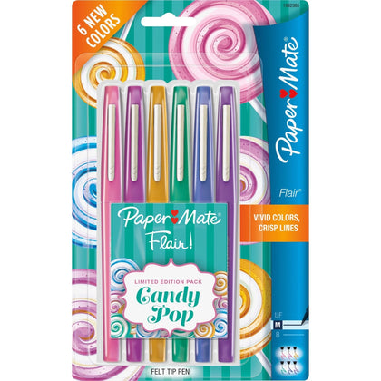 Paper Mate Flair Candy Pop Pens: Assorted Ink Medium Point - 6 Pack - Pens