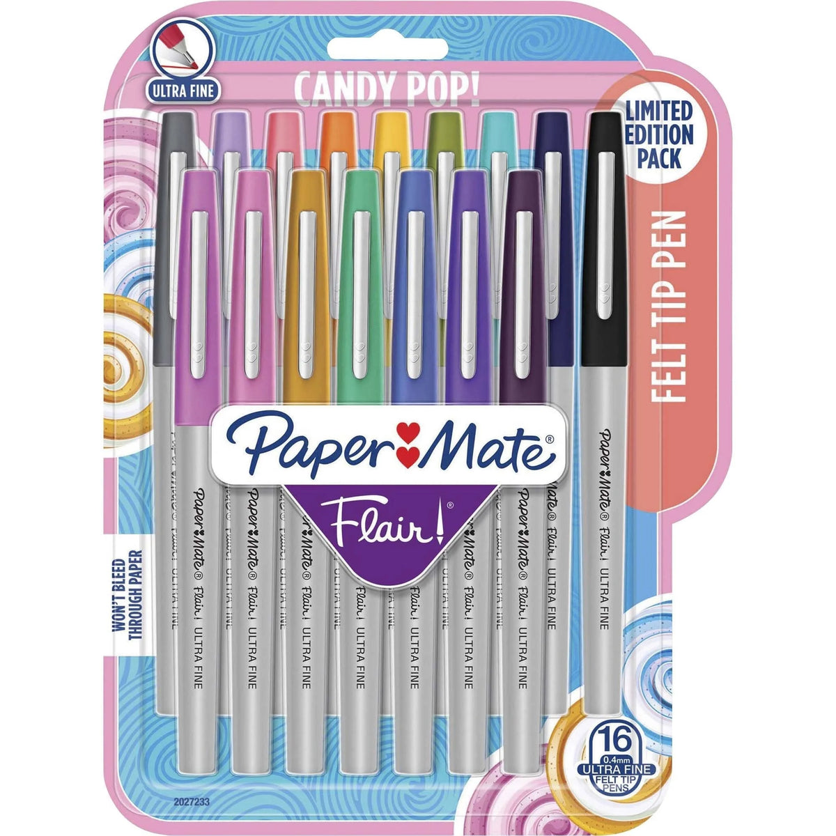 Paper Mate Flair Candy Pop Ultra Fine Pens - Water-Based Felt Tip - 16 Pack