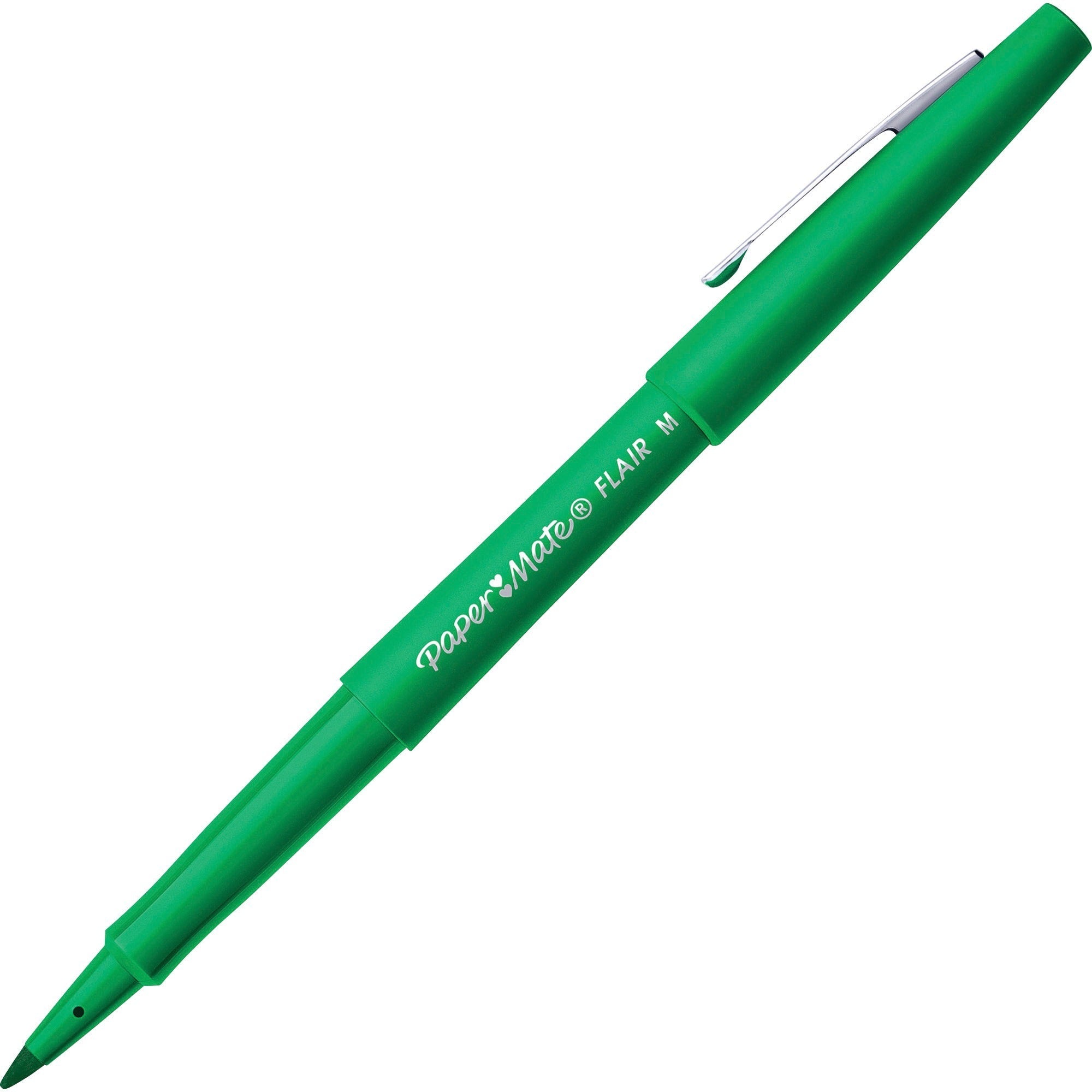 Paper Mate Flair Green Felt Tip Pens - Medium Point - Water Based - 1 Dozen