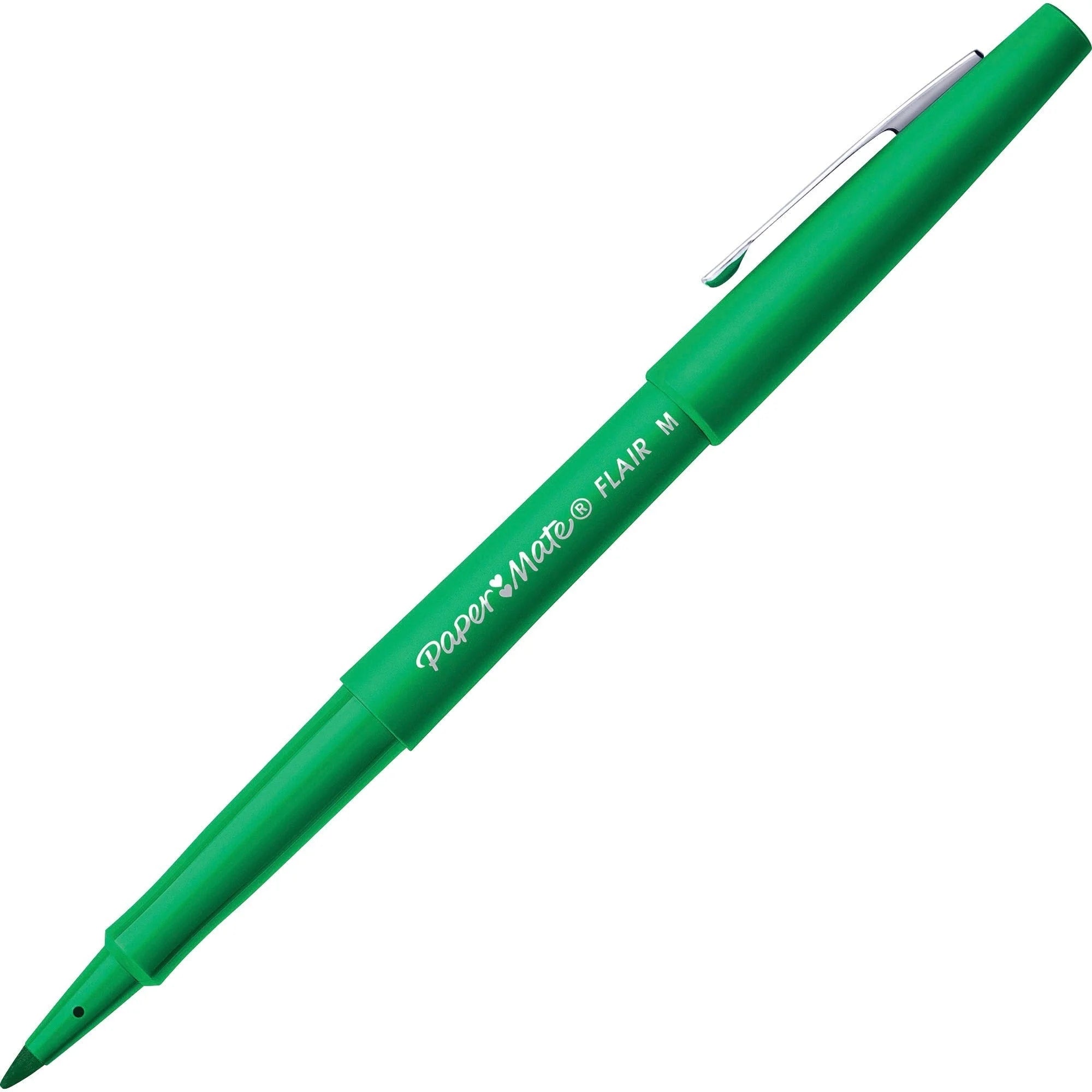 Paper Mate Flair Green Felt Tip Pens - Medium Point - Water Based - 1 Dozen