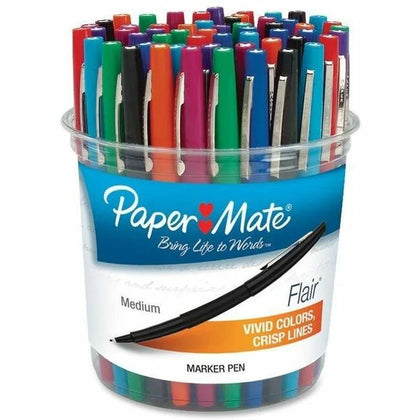 Paper Mate Flair Pens: Medium Point in 8 Vibrant Colors - Water-Based Ink - 48/Box - Art Markers