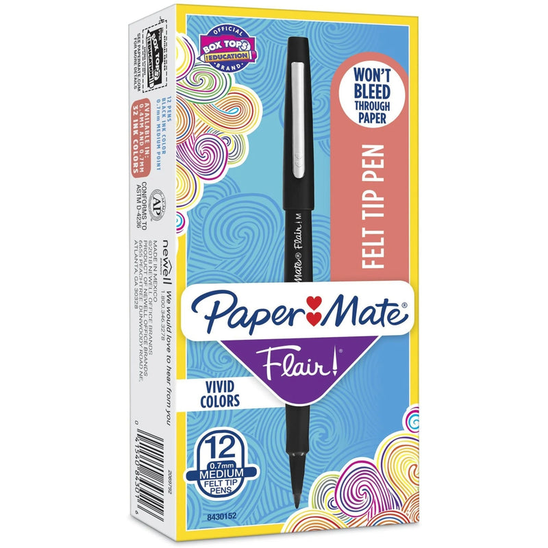 Paper Mate Flair Point Guard Pens: Medium Tip Black Ink Water-Based - 1 Dozen - Pens