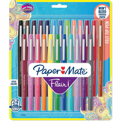 Paper Mate Flair Porous Point Pen - 0.7mm Medium Bullet - Assorted Ink Colors - 24 Pack - Pens