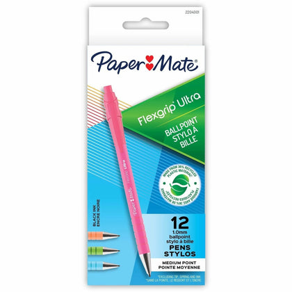 Paper Mate Flexgrip Ultra Recycled Pens - 1mm Retractable Medium Point - Assorted Colors - 12/Box