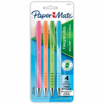 Paper Mate Flexgrip Ultra Recycled Pens - 1mm Retractable Medium Point - Assorted Colors - 4 Pack