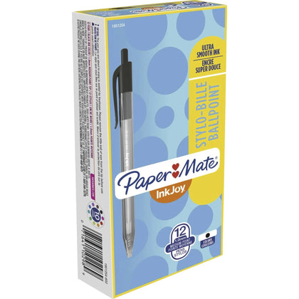 Paper Mate InkJoy 100 RT Pens: Smooth 1mm Medium Point Black Ink - Pack of 12 - Pens