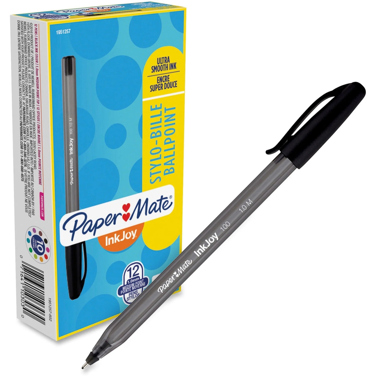 Paper Mate Inkjoy 100 ST Ballpoint Pens - Smooth Writing Black Ink - 1 Dozen