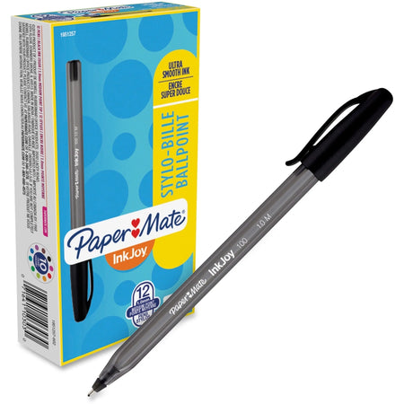 Paper Mate Inkjoy 100 ST Ballpoint Pens - Smooth Writing Black Ink - 1 Dozen
