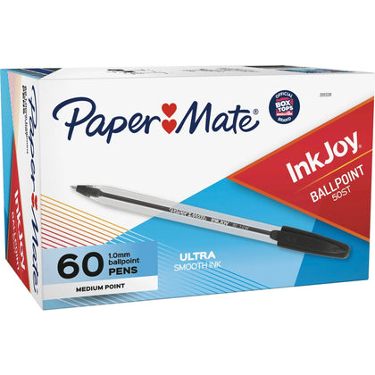 Paper Mate InkJoy Ballpoint Pen: 1mm Medium Black Ink Oil-Based - 60/Box - Pens