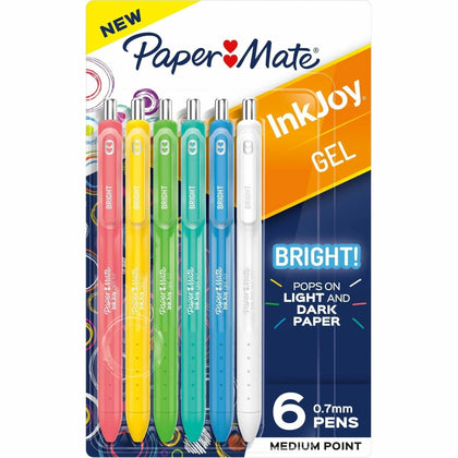 Paper Mate Inkjoy Gel Bright! Pens: Medium Point (0.7mm) Retractable Gel-based - 6 Pack - Pens