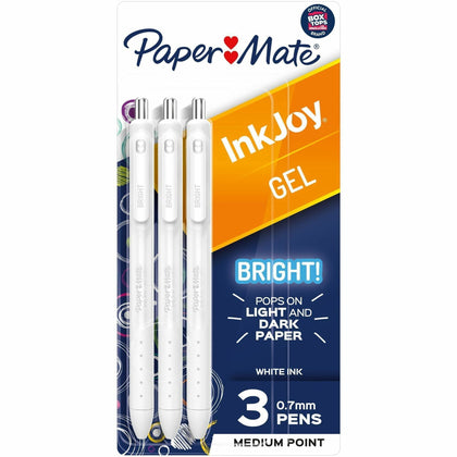 Paper Mate Inkjoy Gel Bright! Pens - Medium Point (0.7mm) - White Ink - Gel-based - 3 Pack
