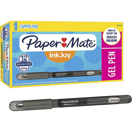Paper Mate InkJoy Gel Pens: Medium Point Black Ink - Gel-based - 1 Dozen - Pens
